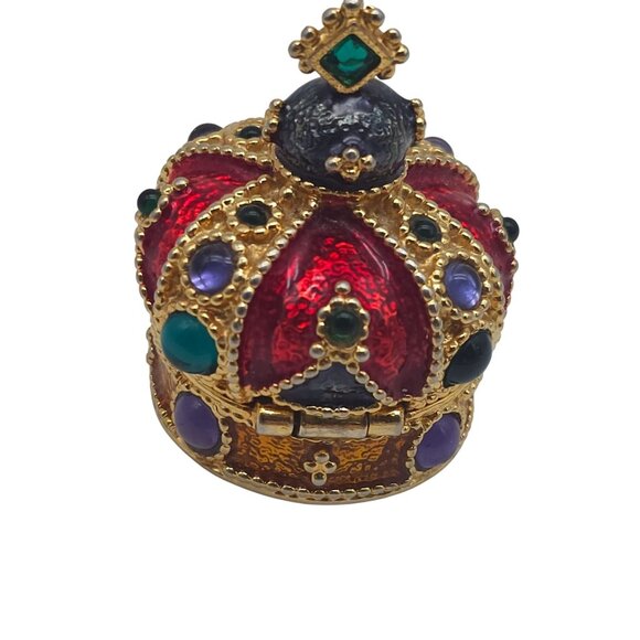 Mike & Ally Crown King Trinket Pill Box Red Gold Decorative Jeweled Mulicolor - Picture 3 of 8